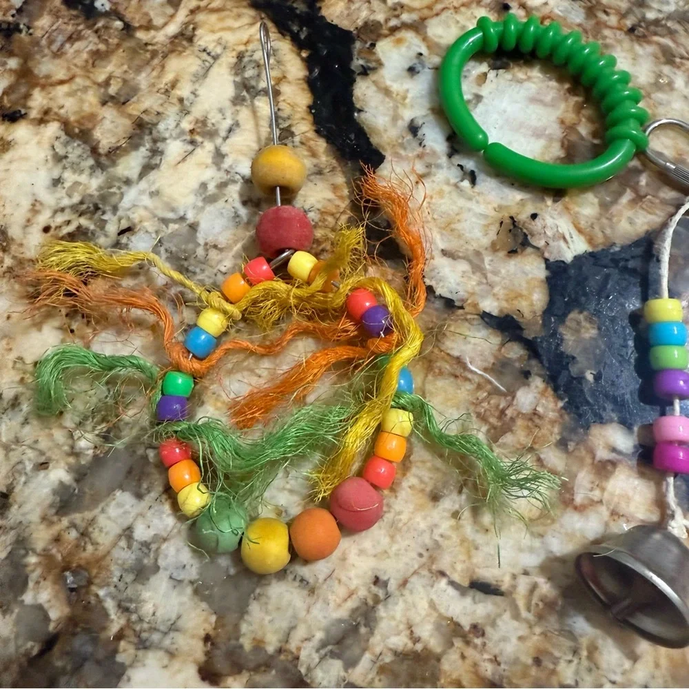 Vibrant Hanging Bird Toy Set with Rope and Beads